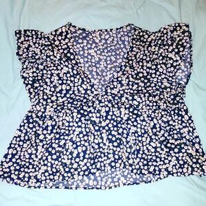Floral Navy Blue Women's Top Shein